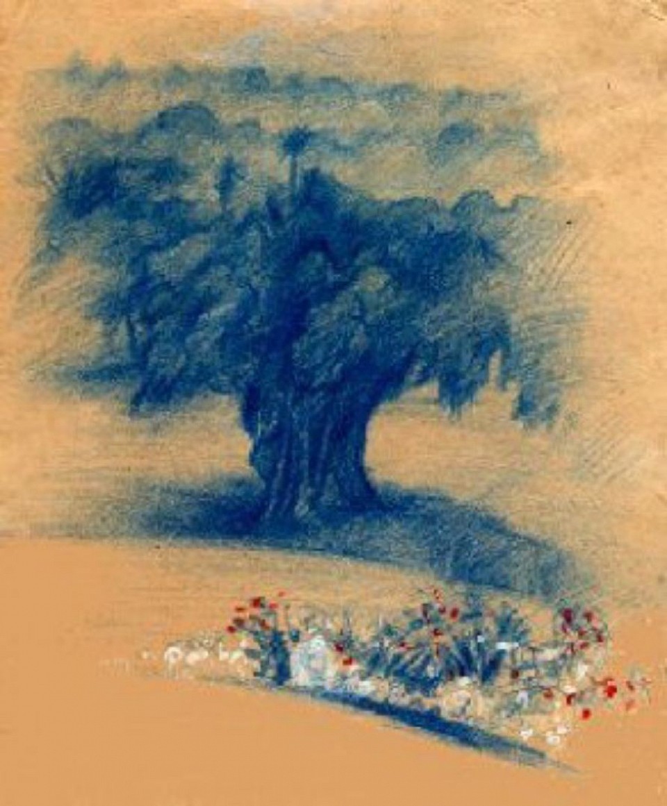 Diamentions: 14.8 X 21 cm, Medium: ultramarine pencil with crimson & white highlights on brown paper. ©️ 1996 Waldemar A.S. Buczynski onwards.